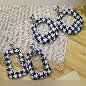 Black and White Geometric Houndstooth Earrings